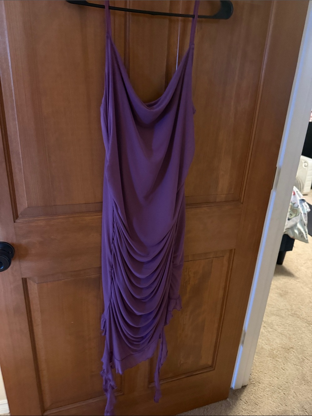 Allegra K Draped Cowl-Neck Spaghetti-Strap Midi Dress in Plum